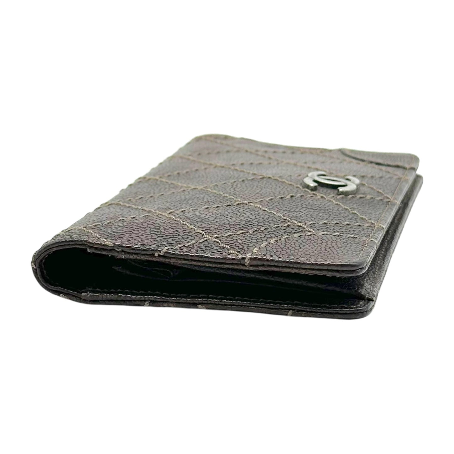 Chanel Brown Caviar Leather Wild Stitch Rechangle Bi-Fold Wallet