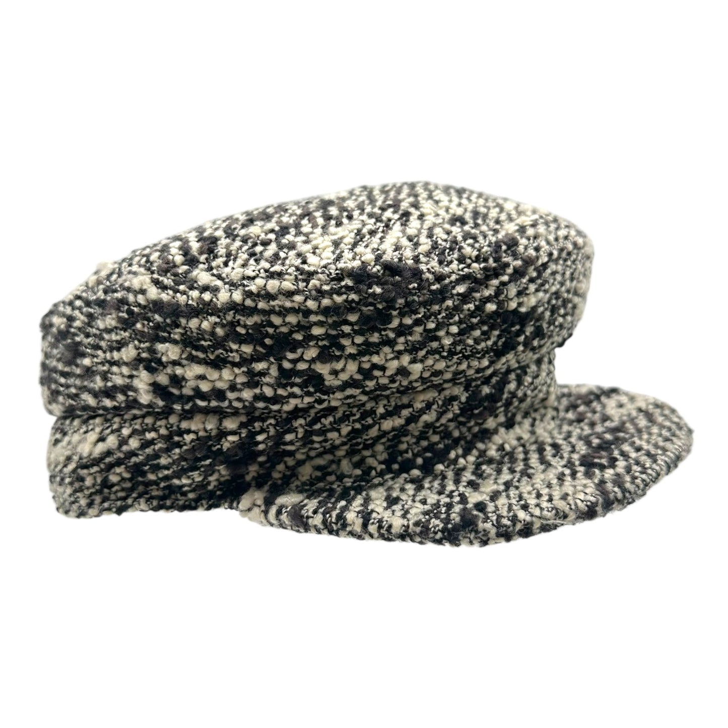 Chanel Black & White Tweed Newsboy Hat w/ Nail Polish Charm