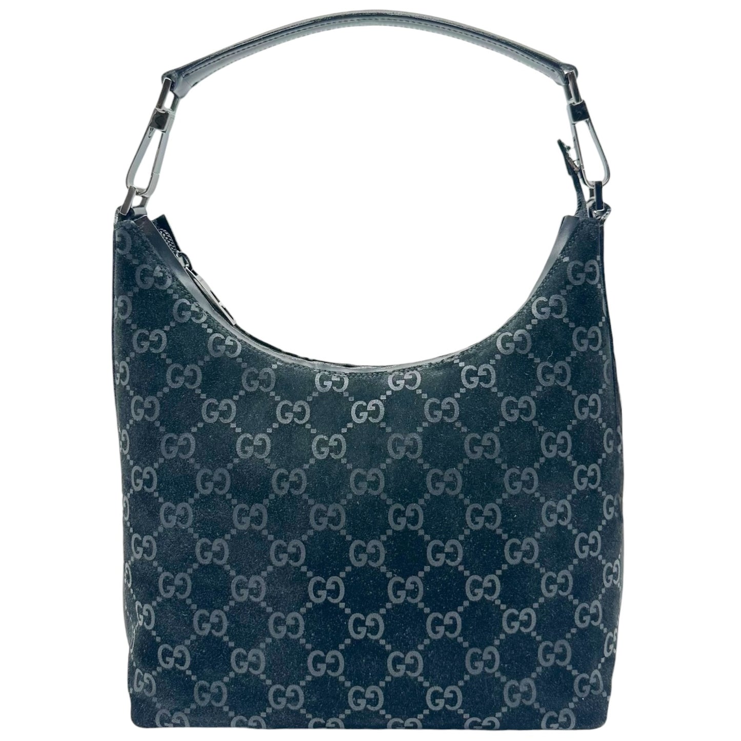 Gucci Black Embossed Monogram Suede Shoulder Bag