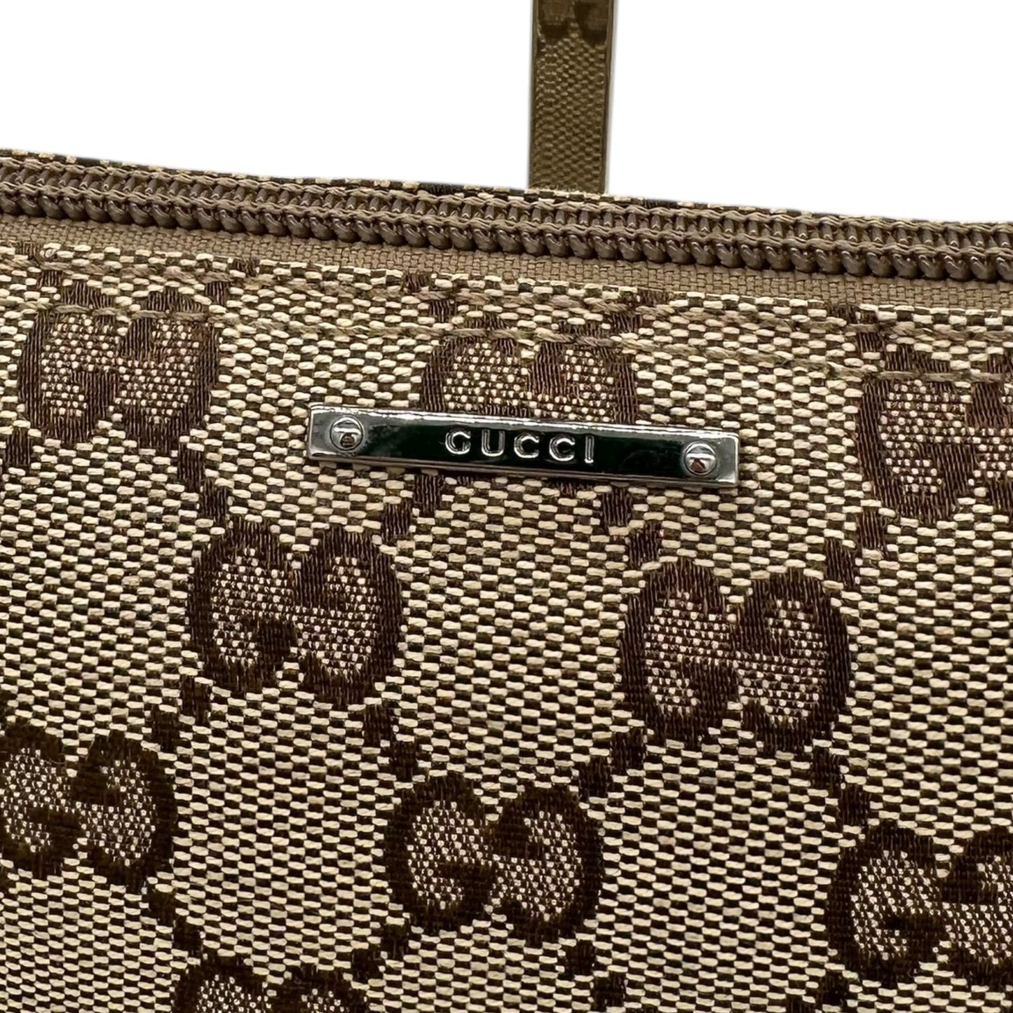 Gucci Tan Monogram & Teal Trim Pochette Bag - Outfit Repeater