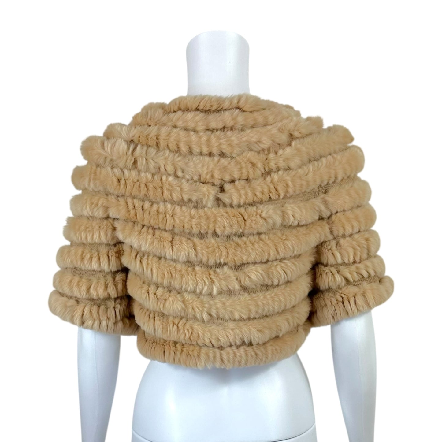 BCBGMaxAzria Light Brown Rabbit Fur Poncho Bolero