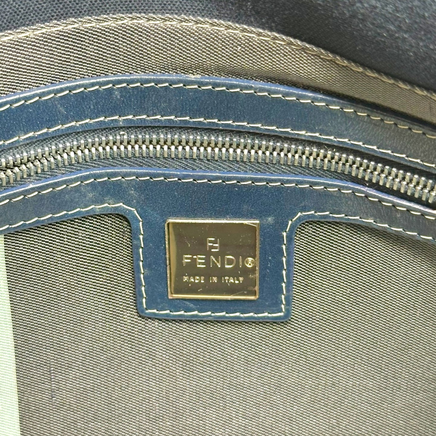 Fendi Navy Blue Canvas Mama Baguette Bag with Enamel Hardware