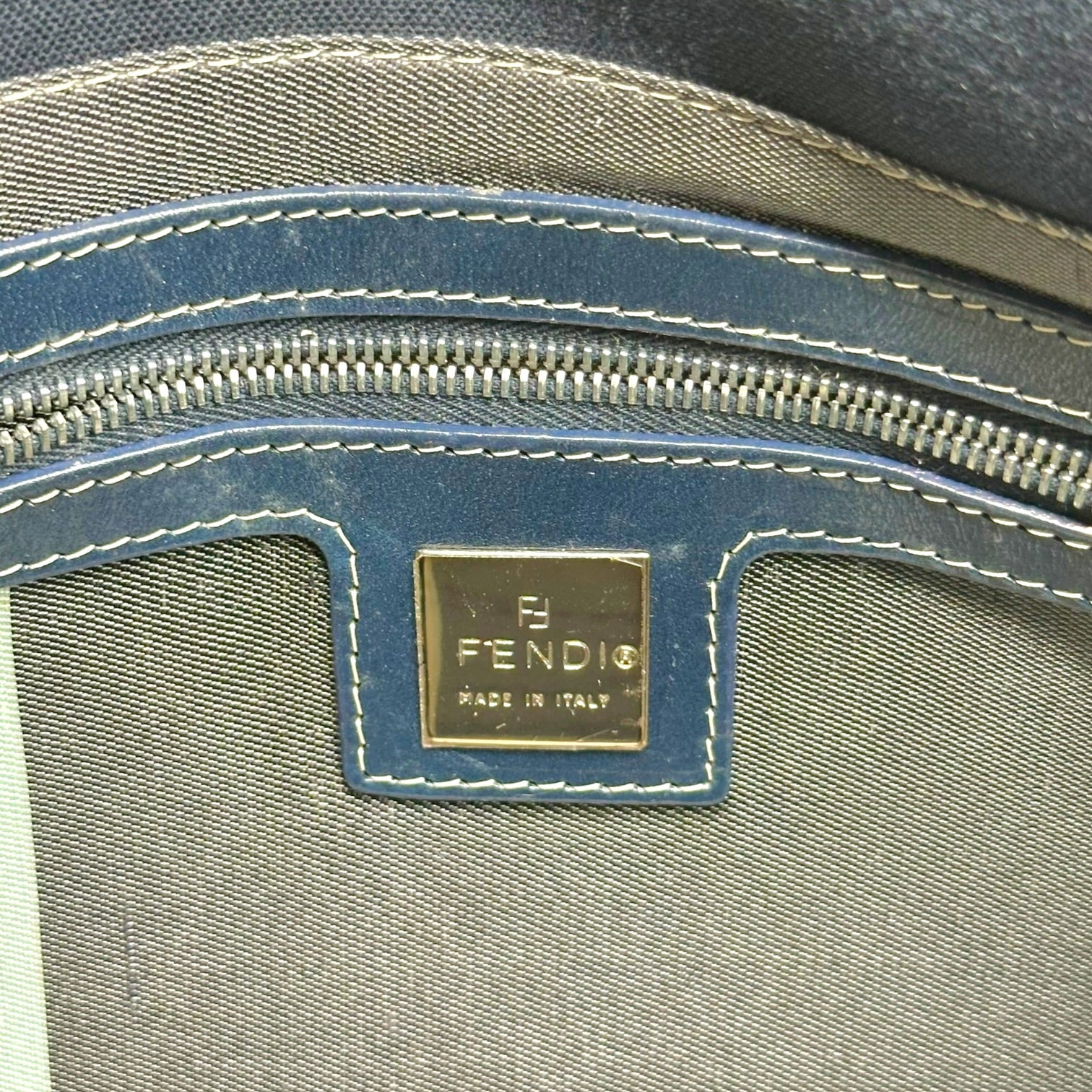 Fendi Navy Blue Canvas Mama Baguette Bag with Enamel Hardware