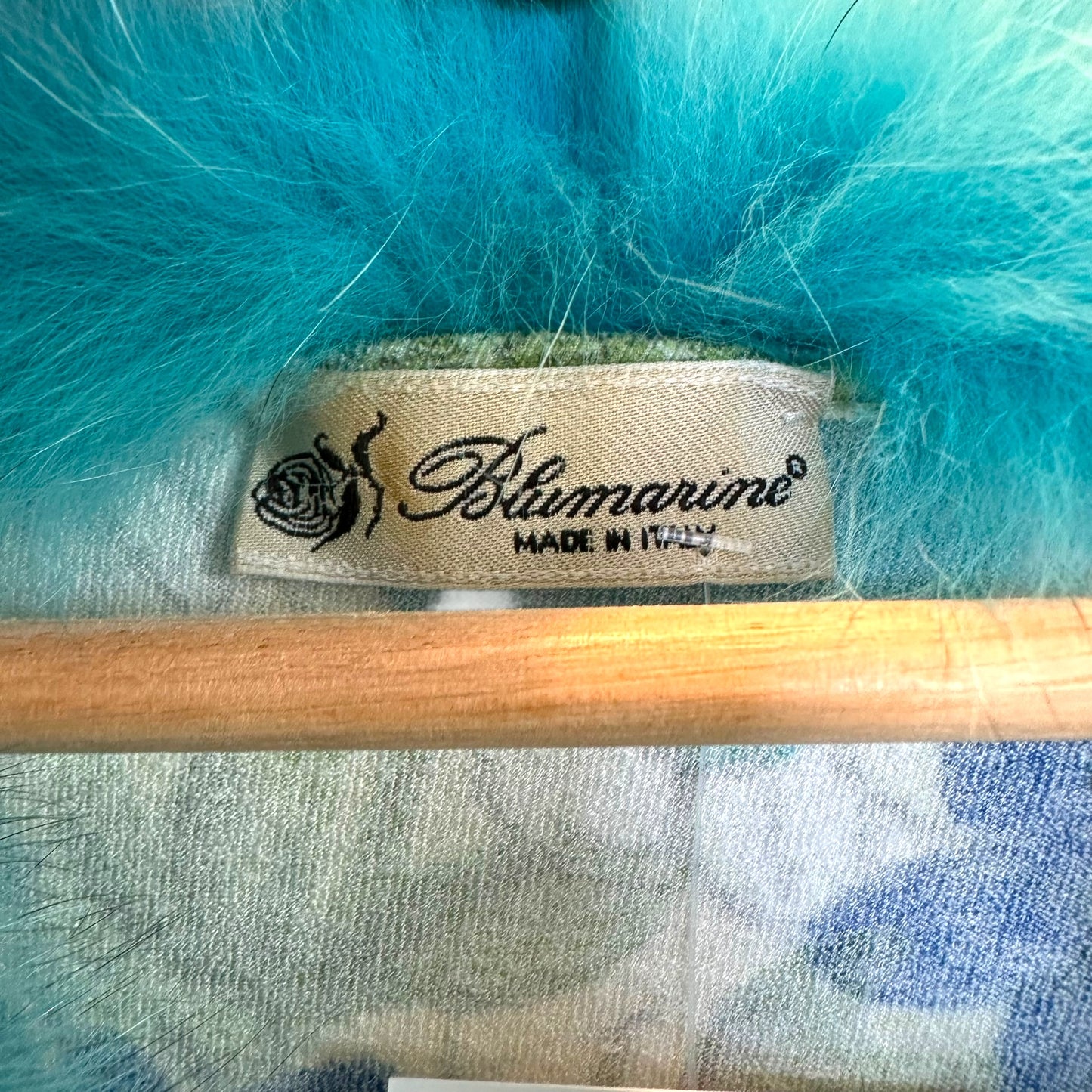 Blumarine Blue Floral & Fur Collar Sweater