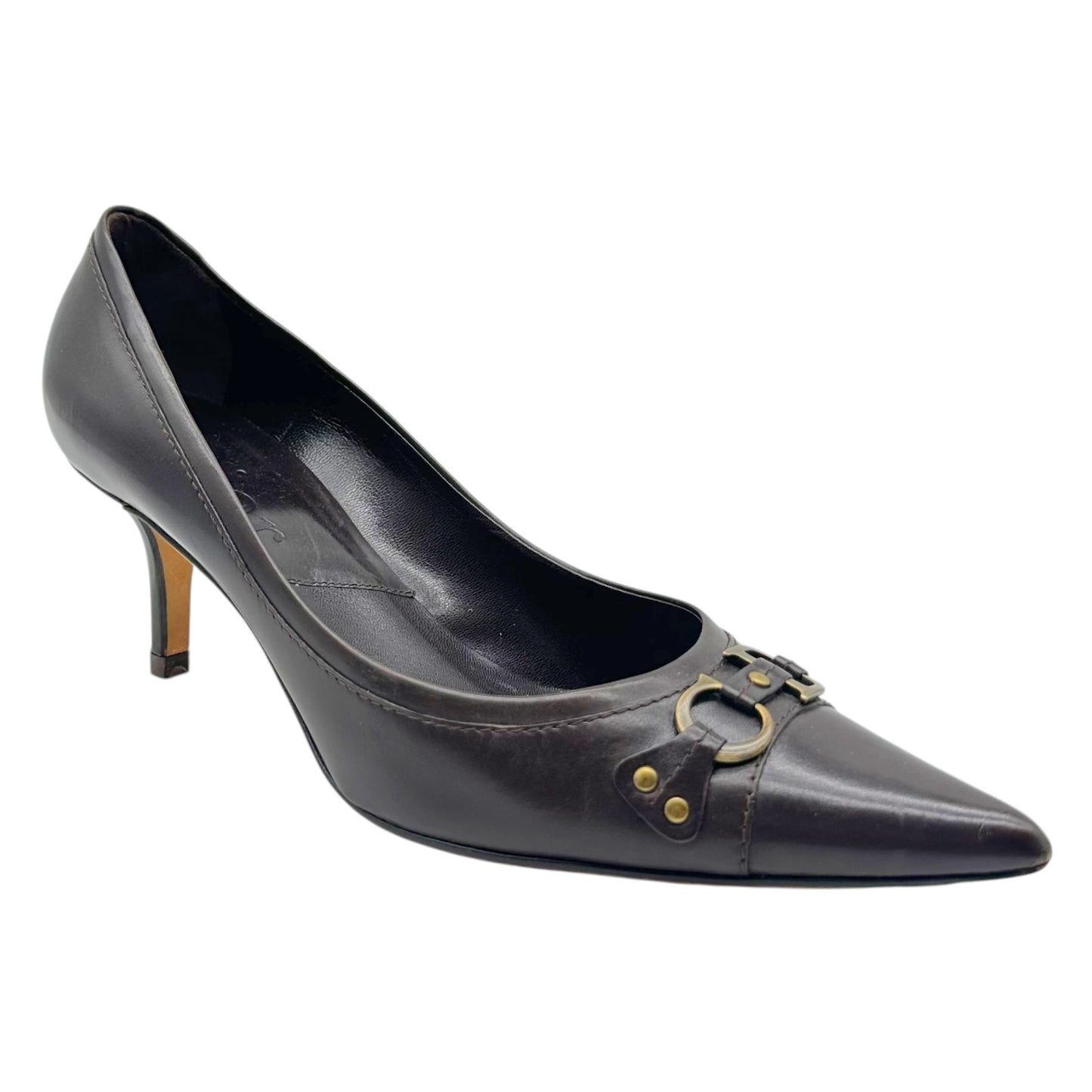 Christian Dior Brown Pointed Toe Heels with CD Logo Charm