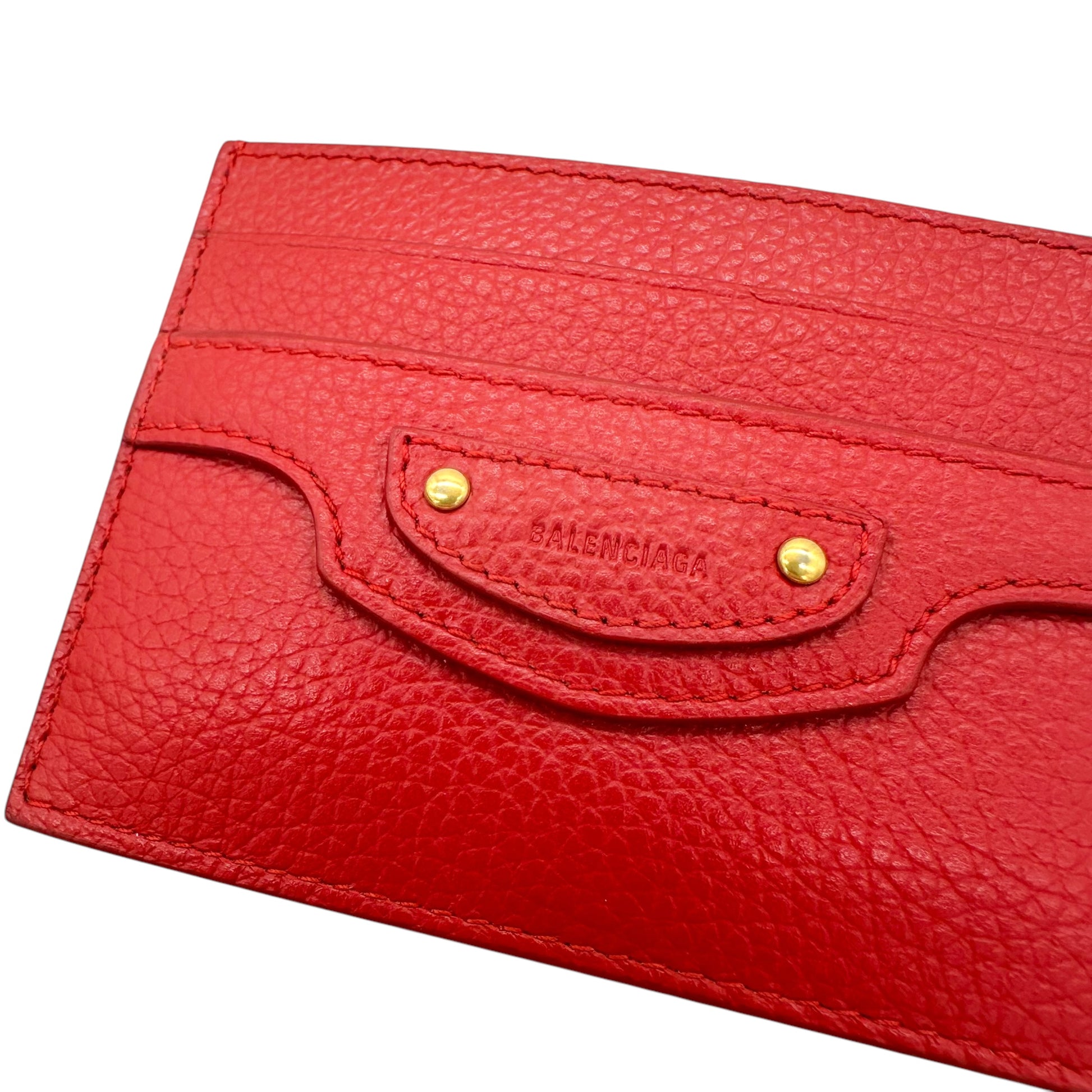 Balenciaga Red Leather Card Holder Wallet