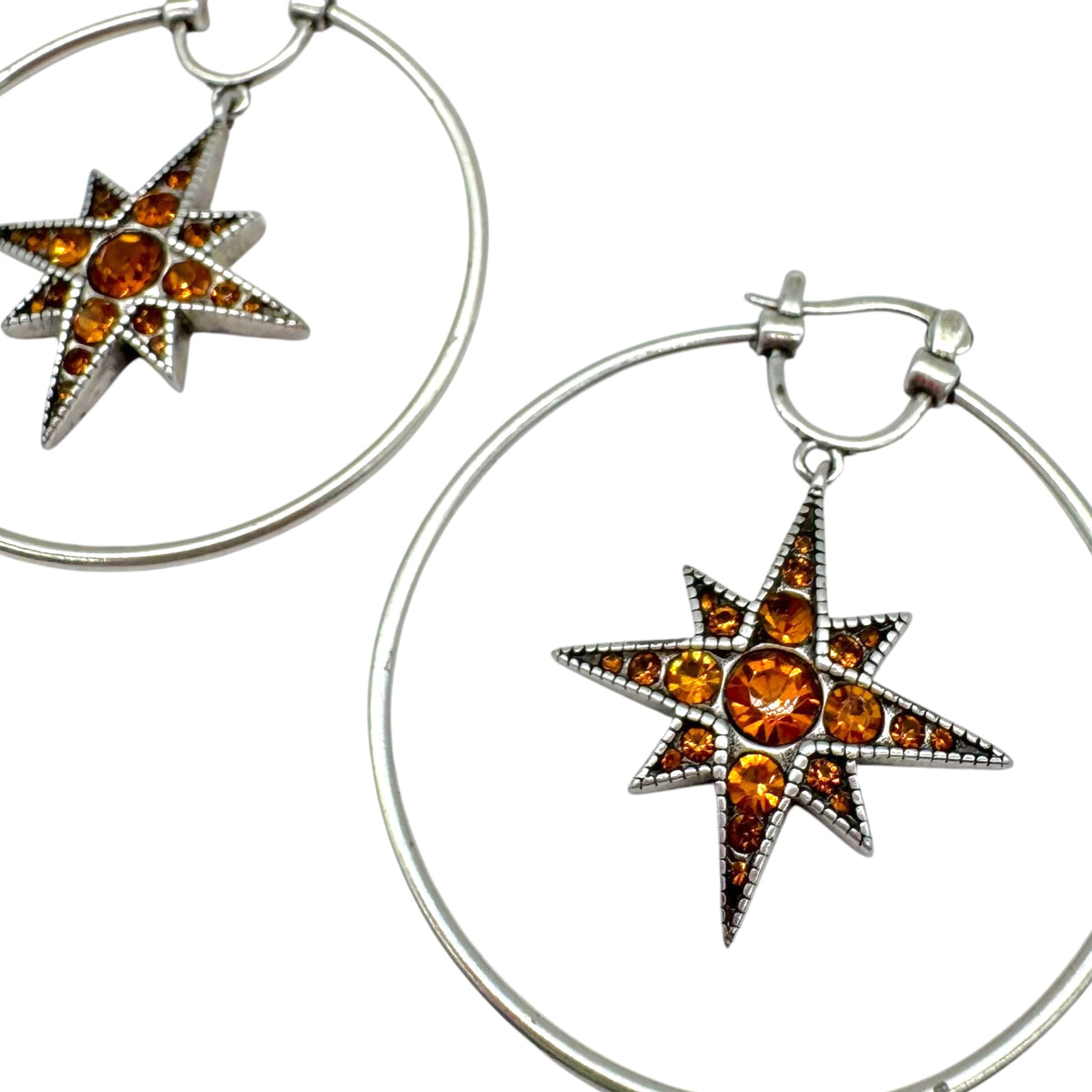 Roberto Cavalli Silver Amber Crystal Hoop Earrings