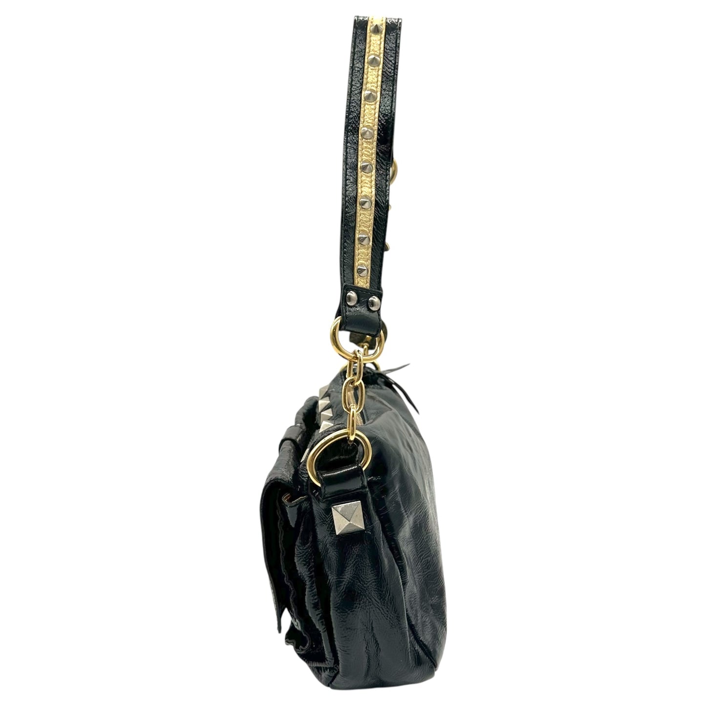 D&G Dolce & Gabbana Studded Patent Leather Logo Strap Bag