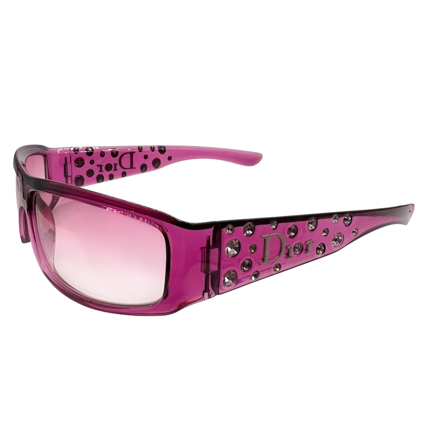 Christian Dior DiorSparkling1 Pink Crystal Embellished Rectangle Sunglasses w/ Case