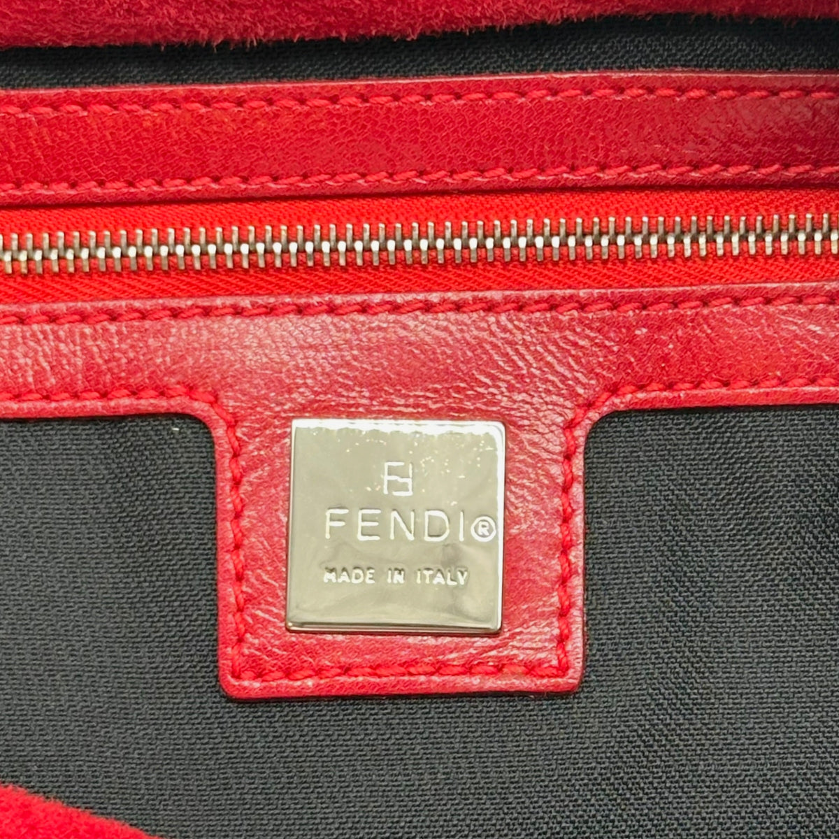 Fendi Red Suede Fold-Over Baguette Bag