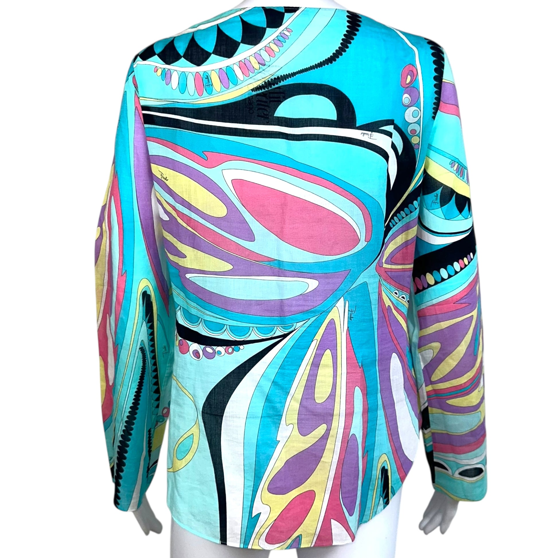 Emilio Pucci Blue Butterfly Print Sheer Lace Up Blouse - Outfit Repeater