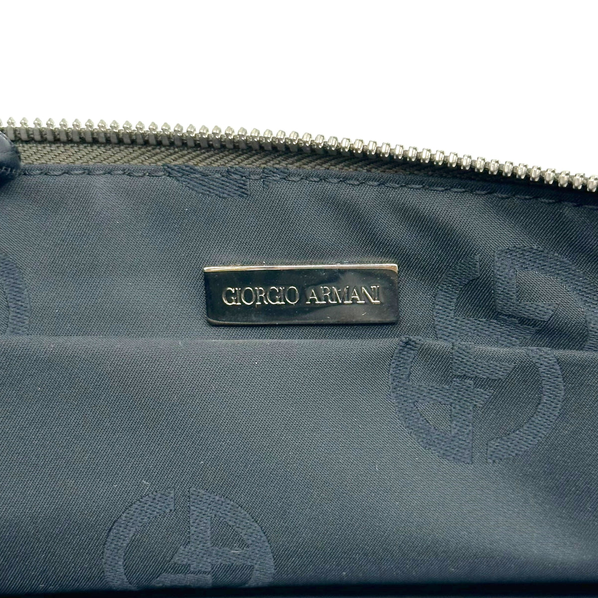 Giorgio Armani Suede Monogram Embossed Handbag Khaki Green