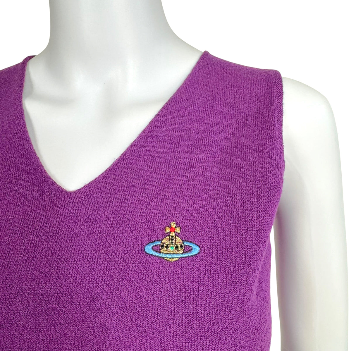 Vivienne Westwood Cropped Purple Wool V-Neck Vest Top