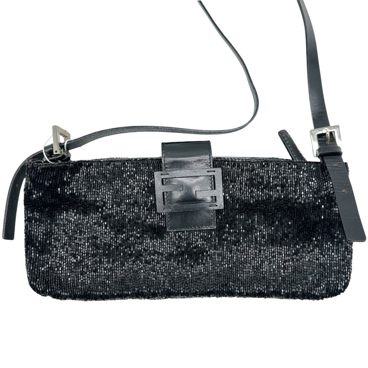 Fendi Black Beaded Crossbody Baguette Bag