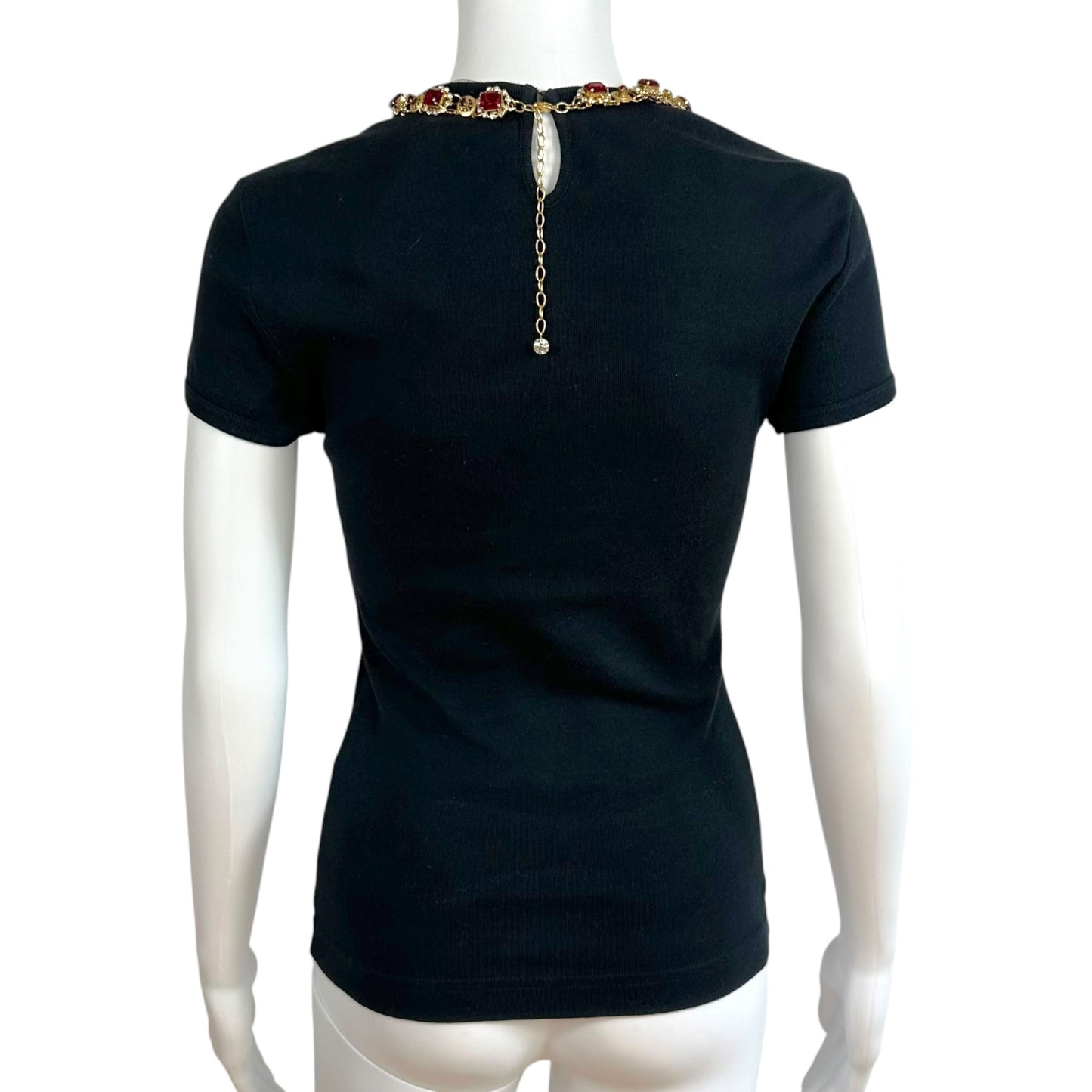 Dolce & Gabbana Black Dog Face Print T-Shirt w/ Attached Necklace