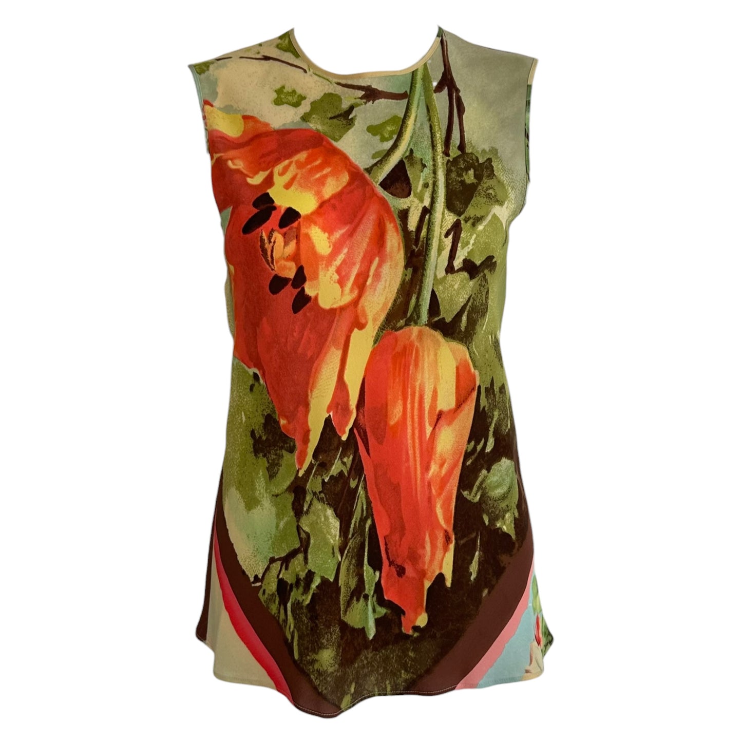Jean Paul Gaultier S/S 2001 Multicolor Floral Sleeveless Silk Blouse