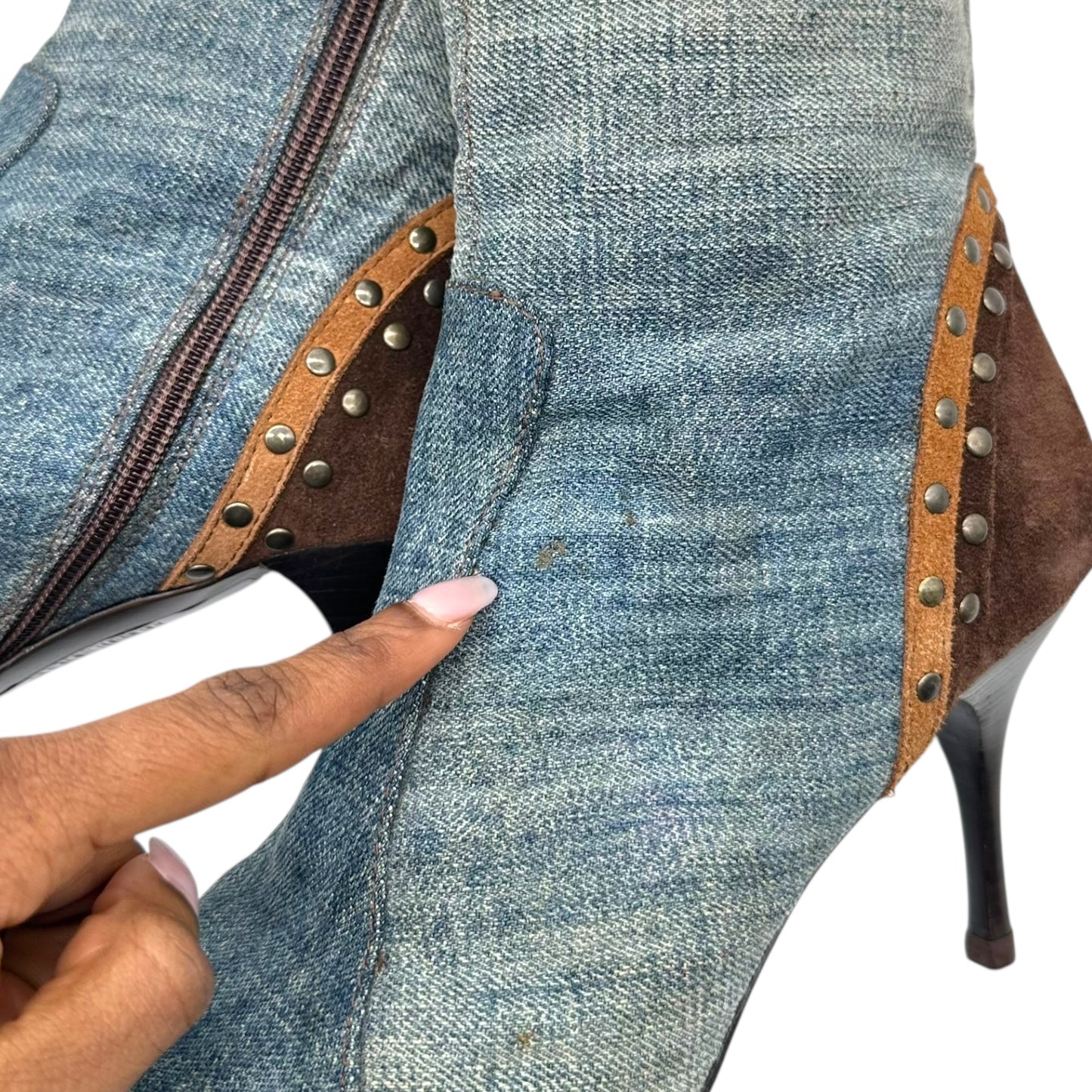 Just Cavalli Roberto Cavalli Denim Studded Heeled Boots