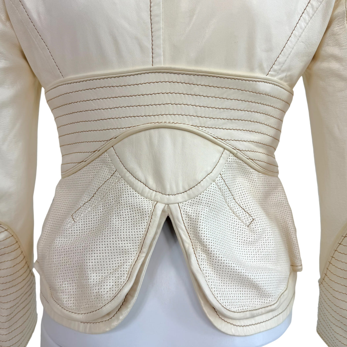 Dsquared2 White 3/4 Sleeve Contrast Stitch Leather Blazer Jacket
