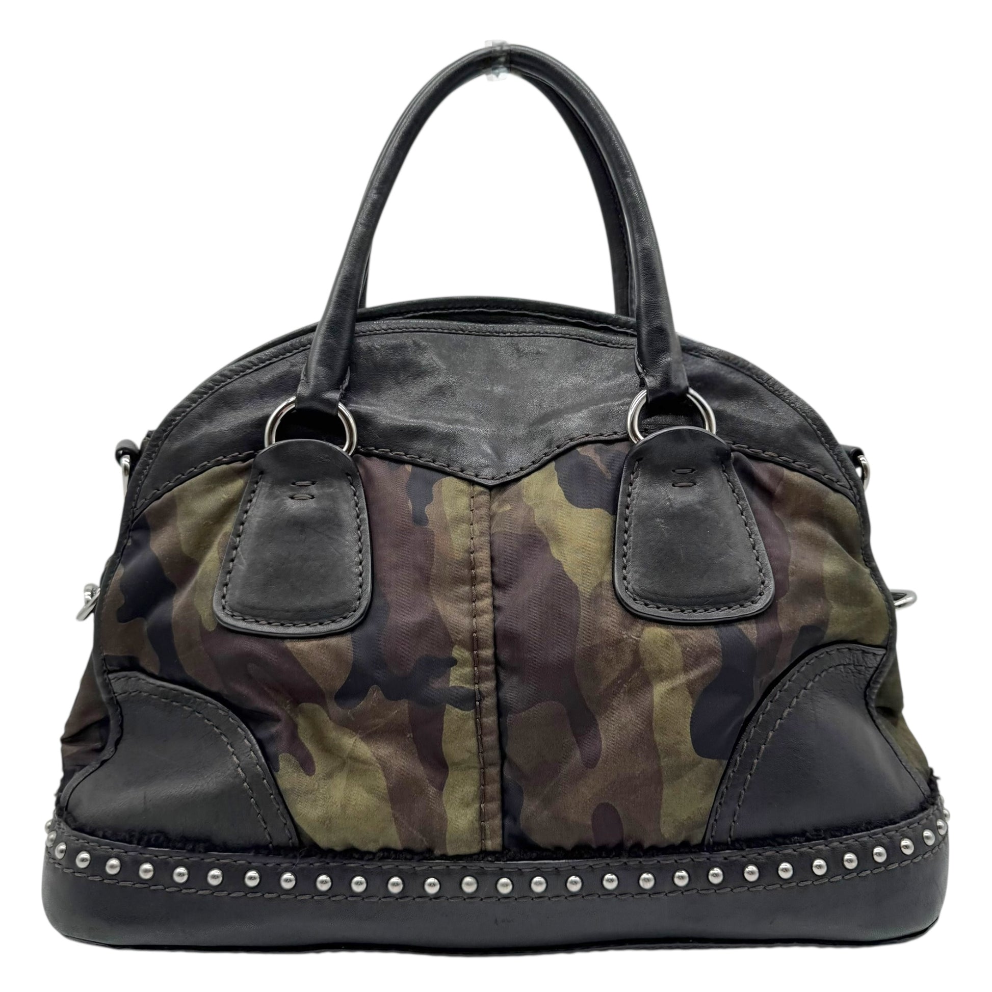 Prada Camouflage & Leather Studded 2-Way Hobo Bag - Outfit Repeater