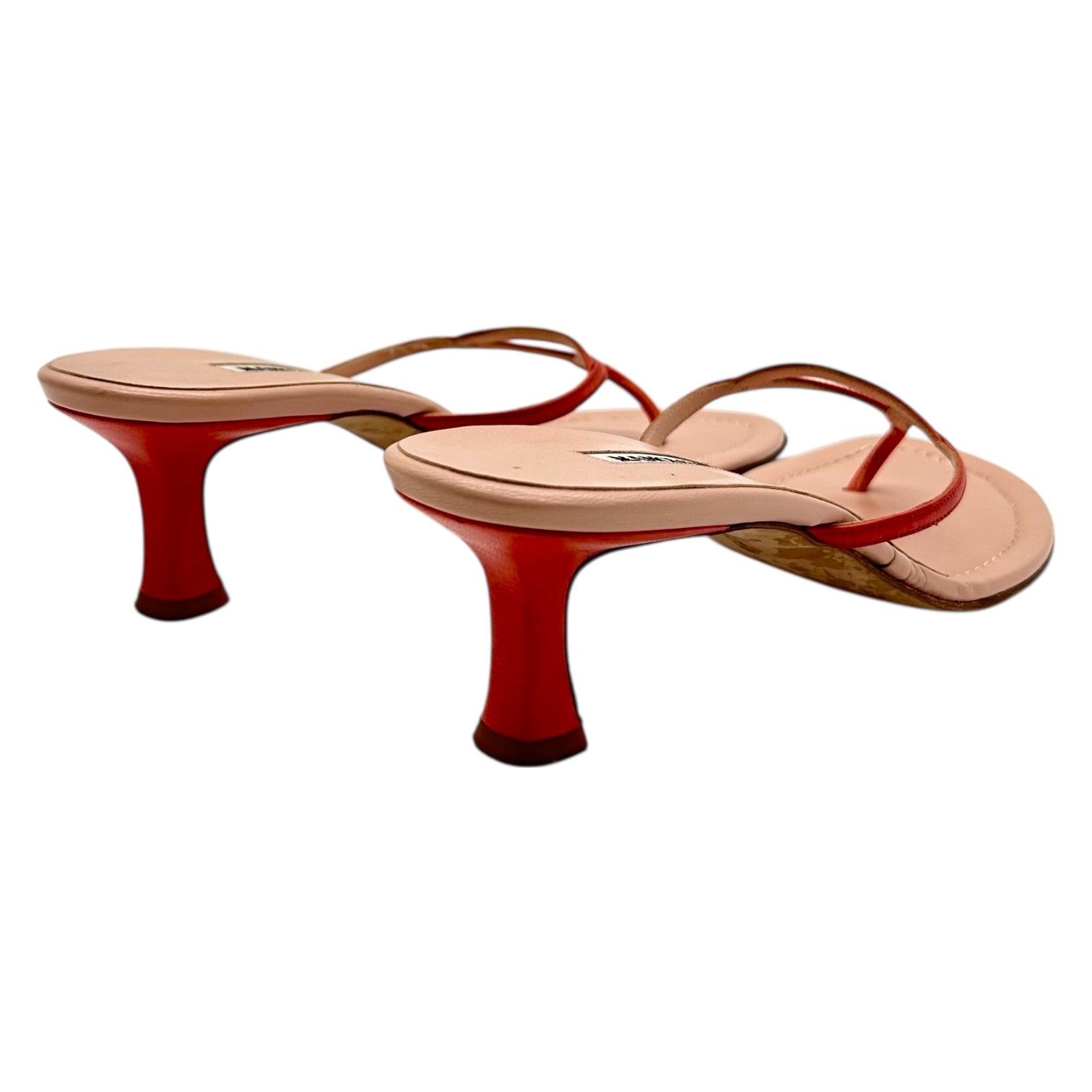 Manolo Blahnik Pink Leather Kitten Heel Flip Flops - Outfit Repeater