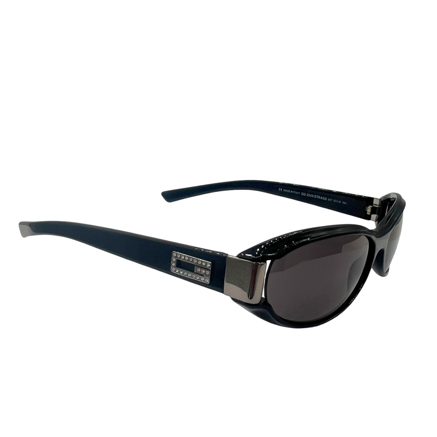 Gucci 90's Black Slim Oval Sunglasses w/ Crystal G Logo GG2549