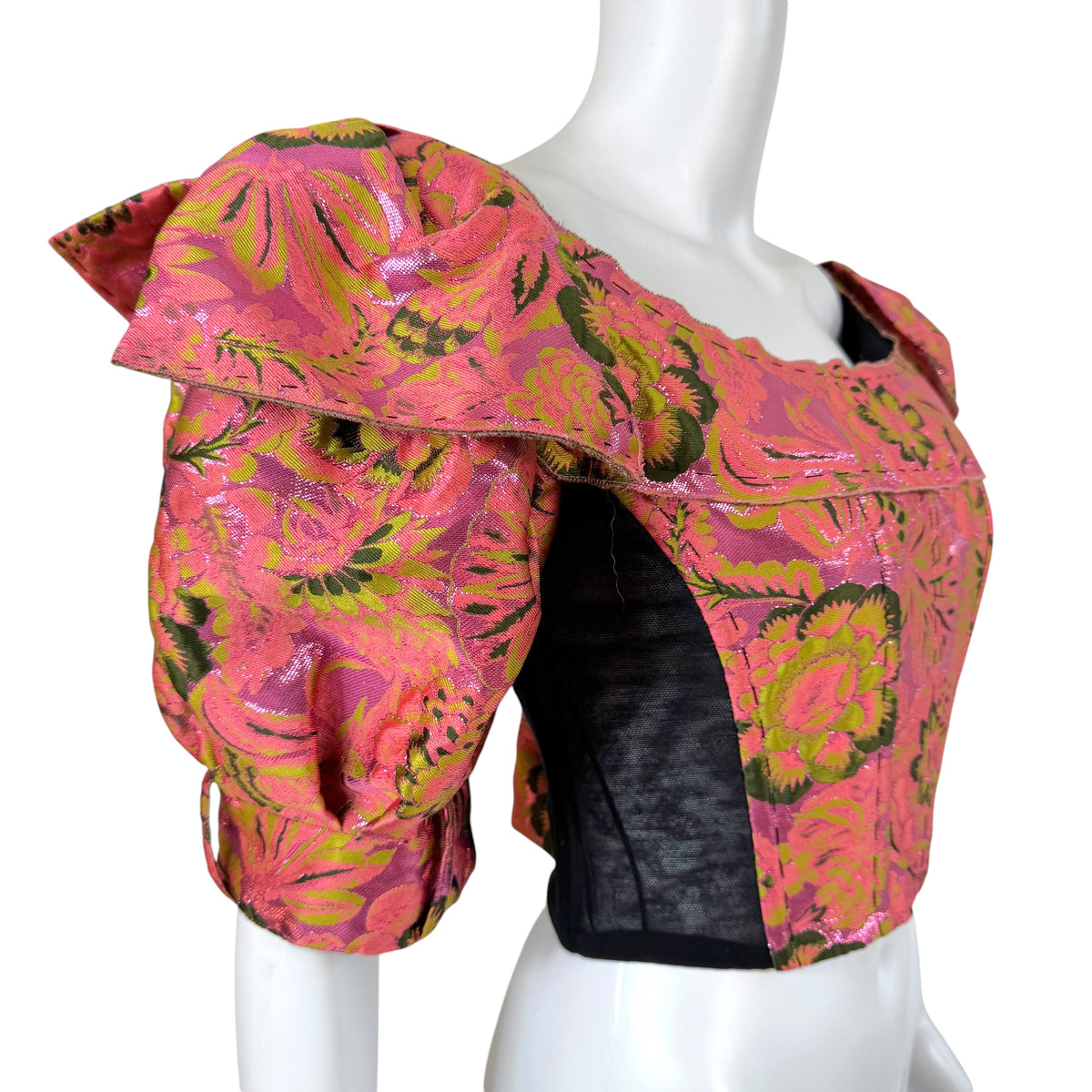 Dolce & Gabbana Cropped Corset Top Pink Green Floral