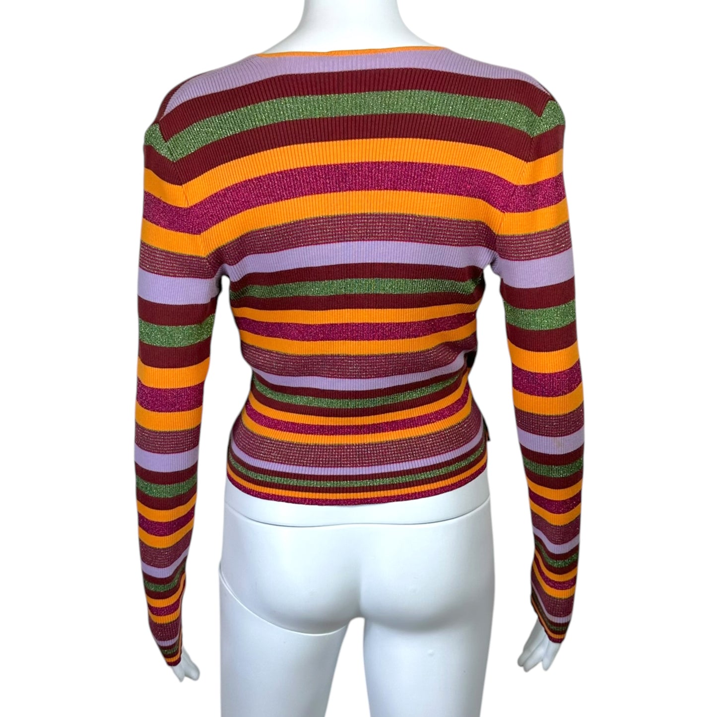 Chanel Spring 2001 Purple & Orange Metallic Striped Wrap Style Sweater Top