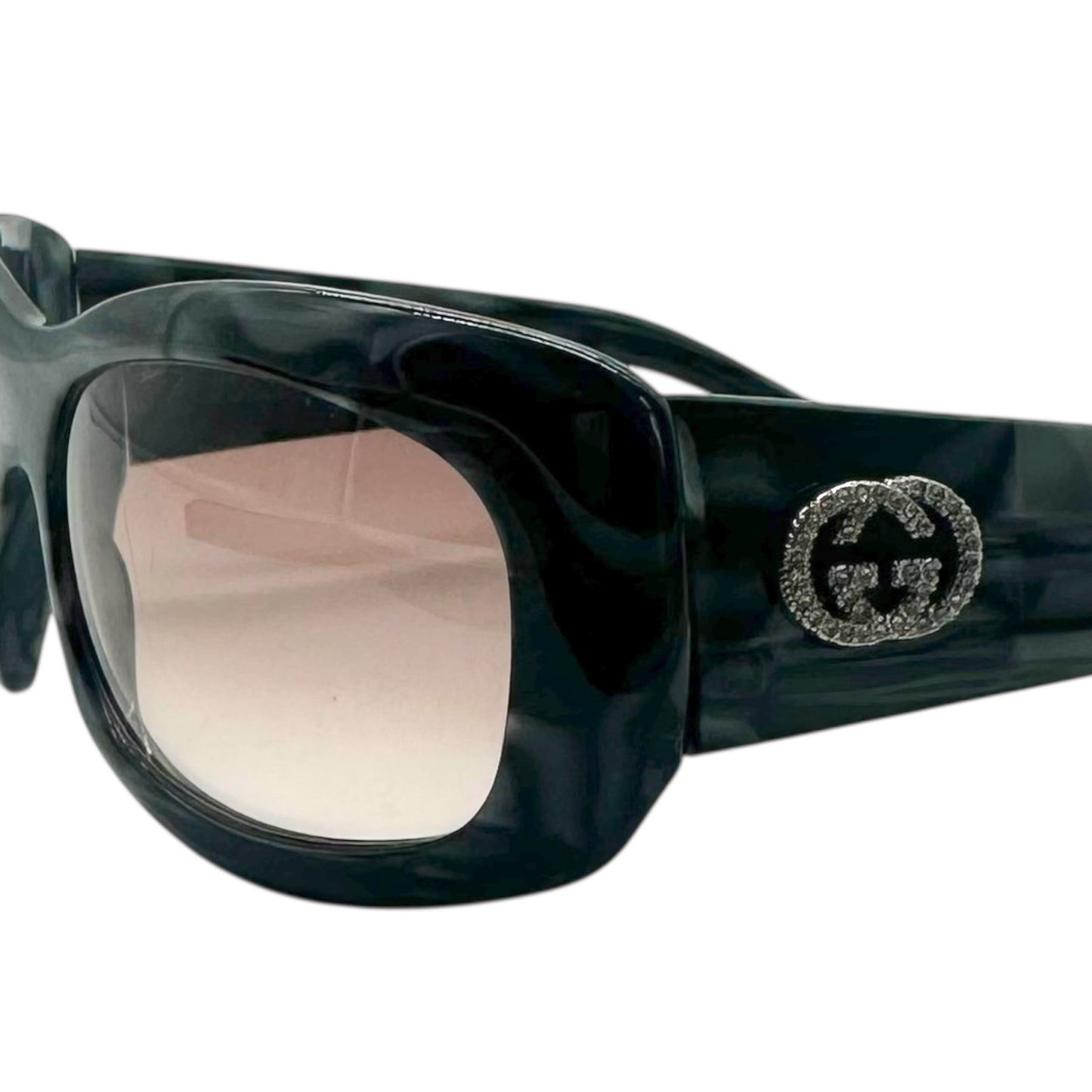 Gucci 6015 Crystal Logo Gray Pearlescent Oversized Sunglasses