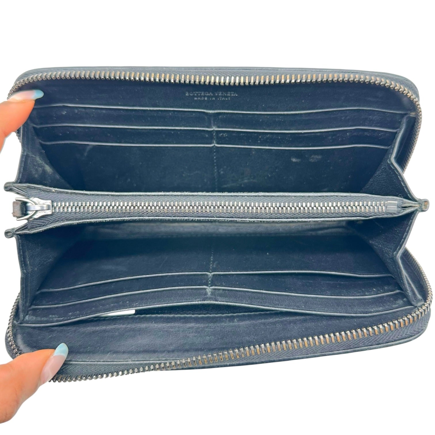Bottega Veneta Black Intrecciato Leather Zip Wallet
