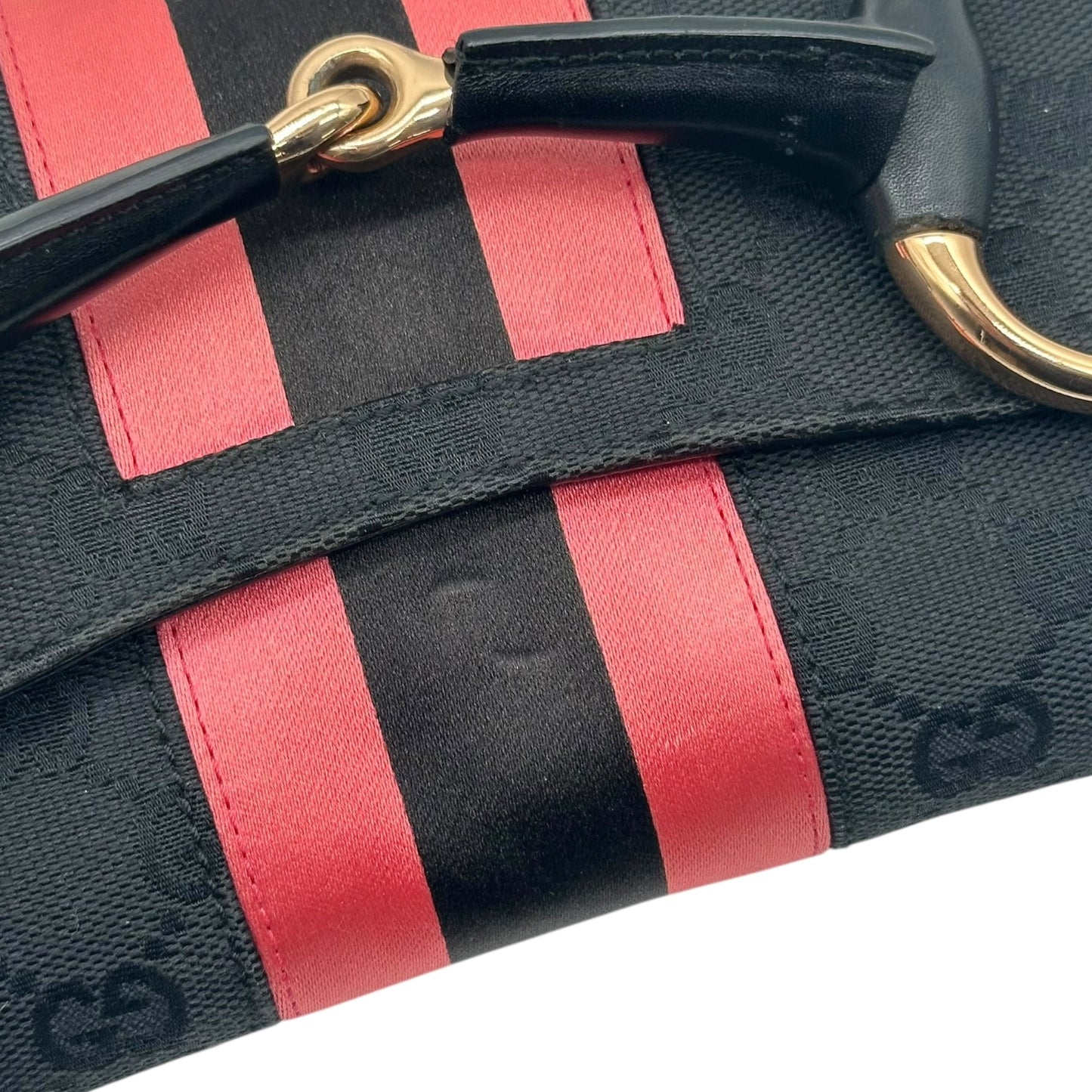 Gucci by Tom Ford 2004 Black Monogram & Pink Silk Horsebit Bag RARE