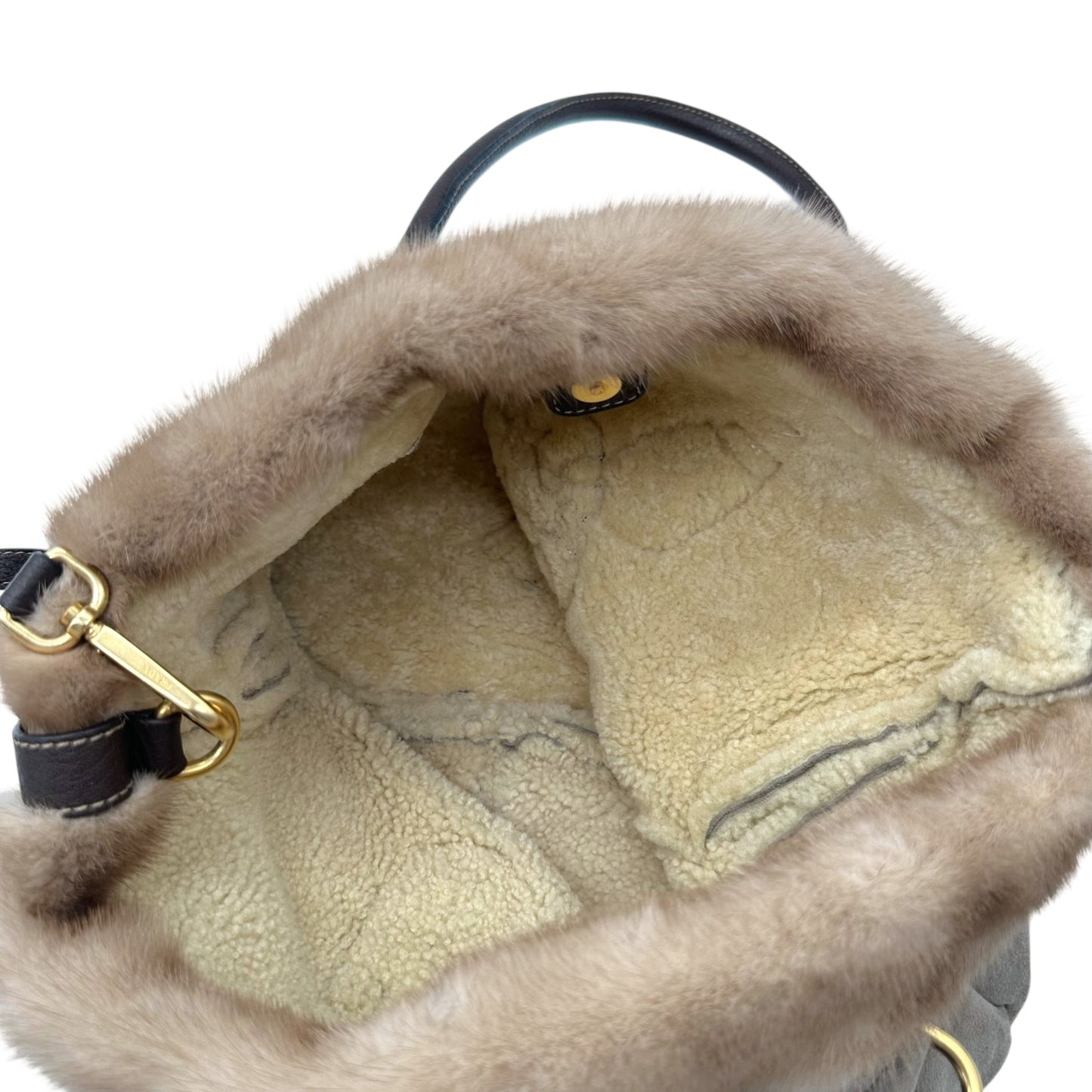 Prada Mink & Shearling 2-Way Embroidered Tote Bag