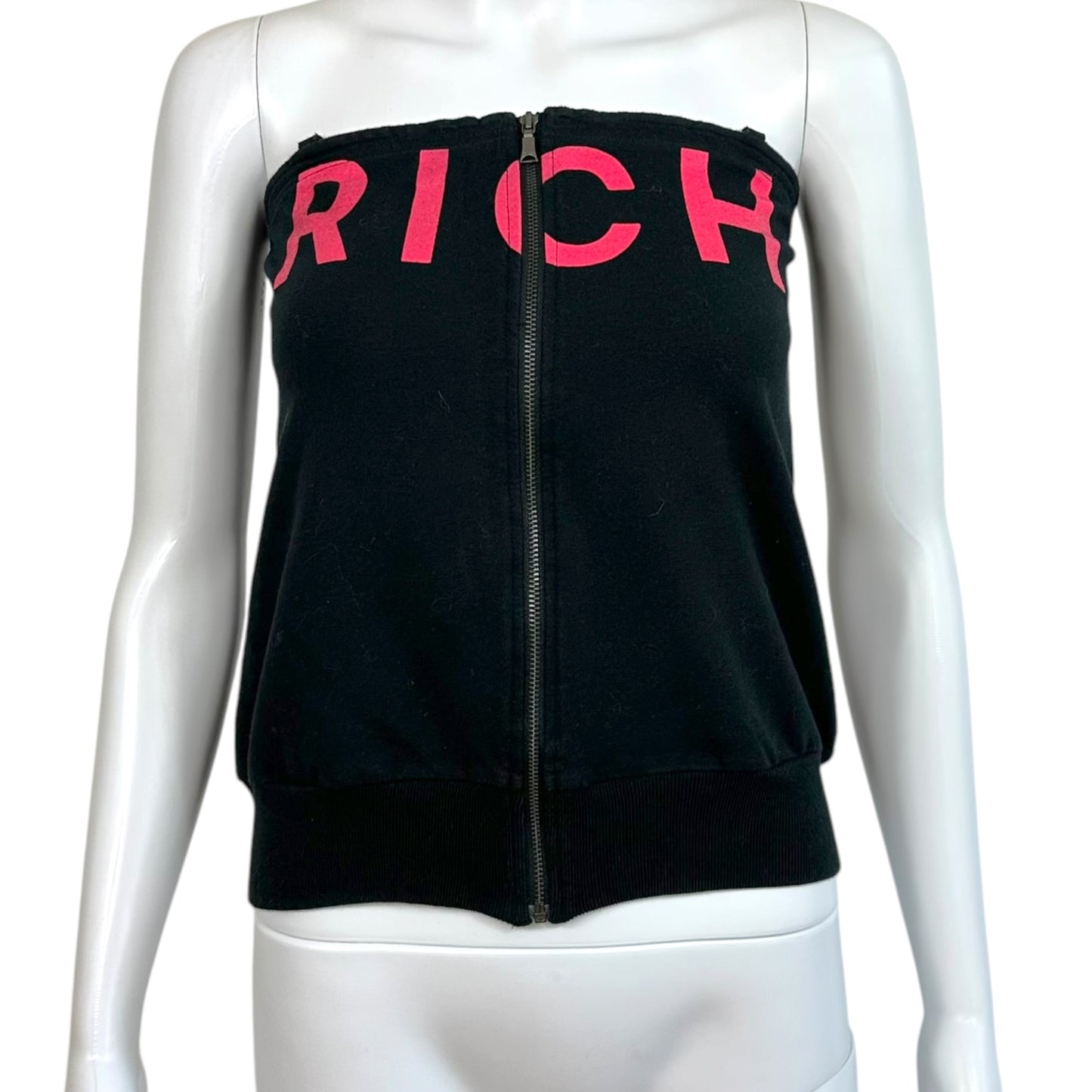 Richmond Denim Black & Pink 'RICH' Strapless Zip-Up Top