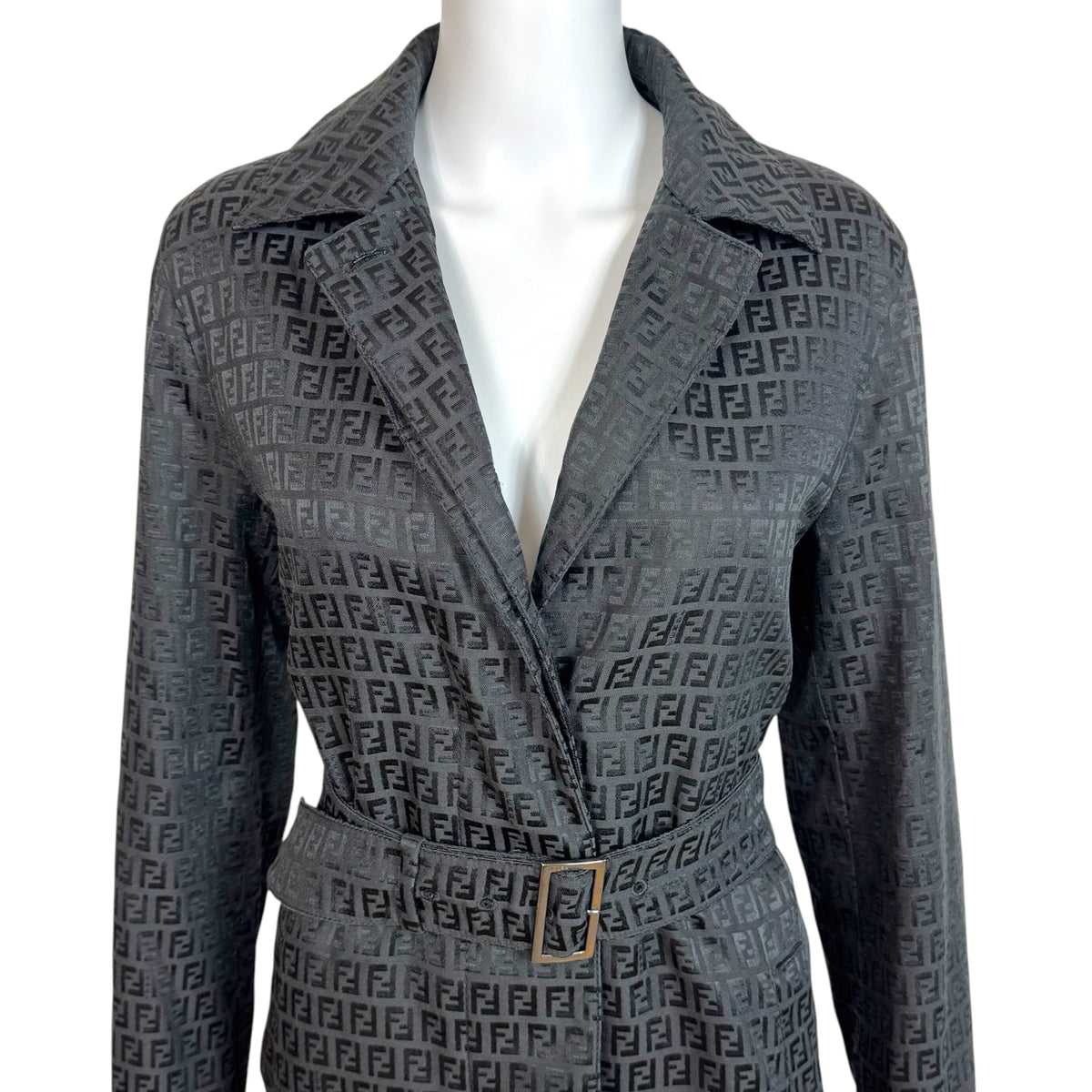 Fendi Black Zucchino Monogram Trench Coat