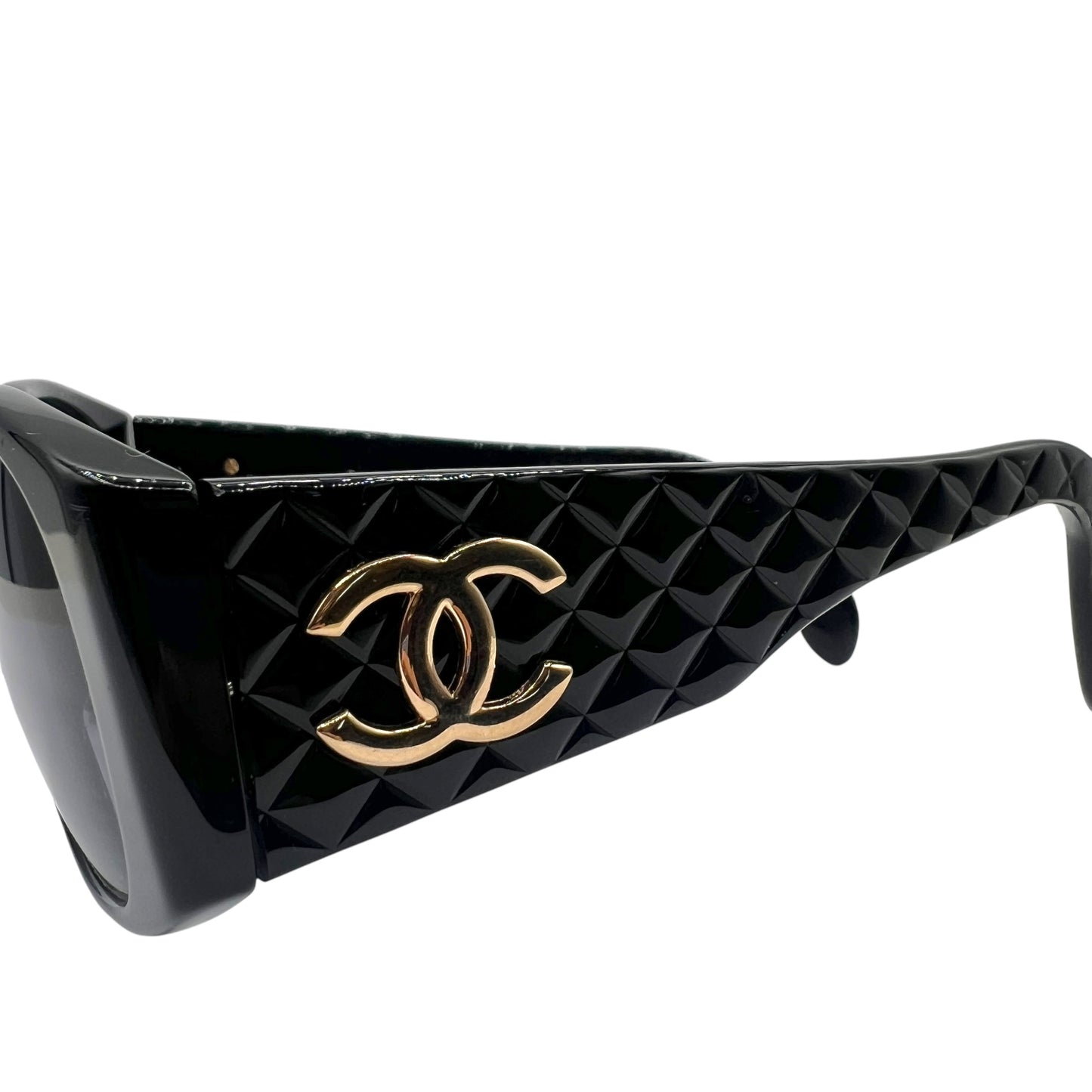 Chanel 01450 90's Black & Gold Matelasse Round Sunglasses w/ Case