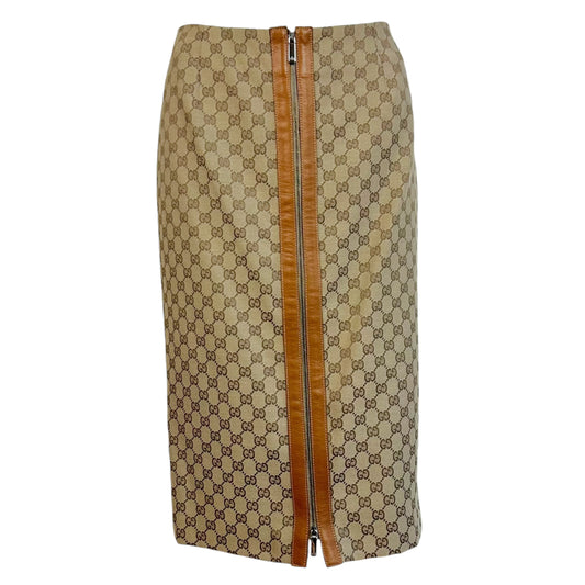 Gucci Tan Monogram Leather Midi Skirt Early 2000s