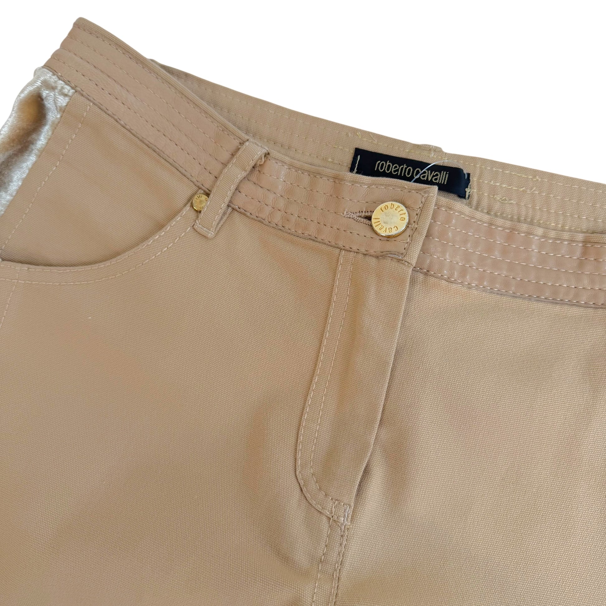 Roberto Cavalli Beige Cotton Velvet Lace-Up Back Pants