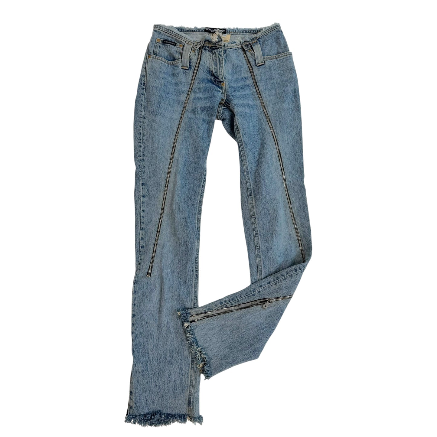 Dolce & Gabbana Light Wash Zipper Jeans Raw Hem Straight Fit