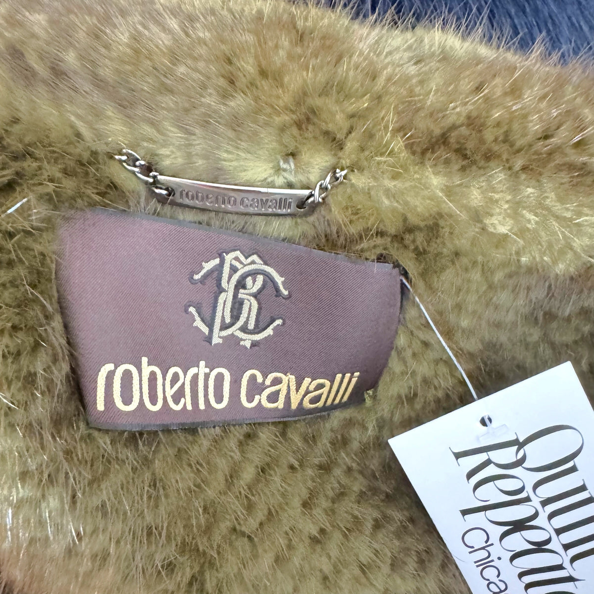 Roberto Cavalli Mink Fur Puff Sleeve Coat Khaki Green