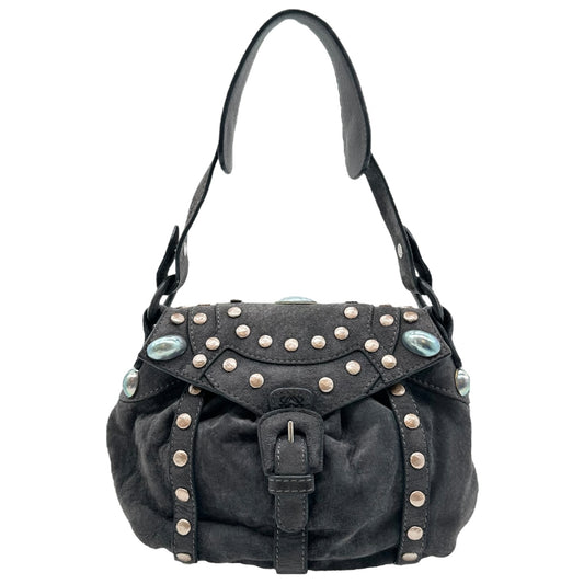Loewe Gray Suede Pearl Studded Shoulder Bag