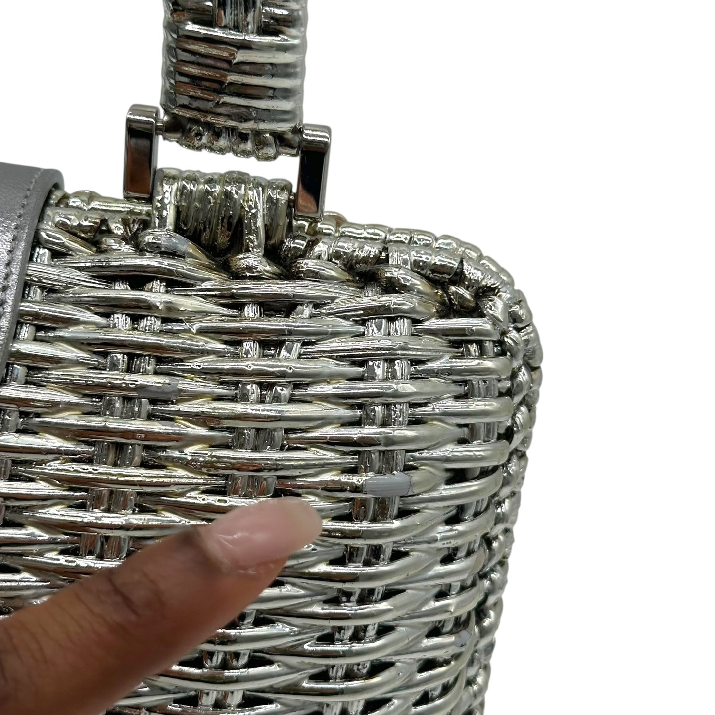 Salvatore Ferragamo Silver Metal 'Wicker' Gancini Clutch Bag