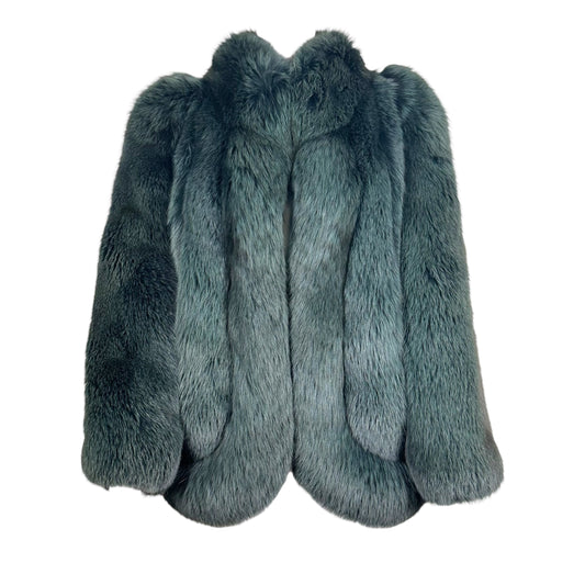 Vintage Fox Fur Coat Forest Green Open Front