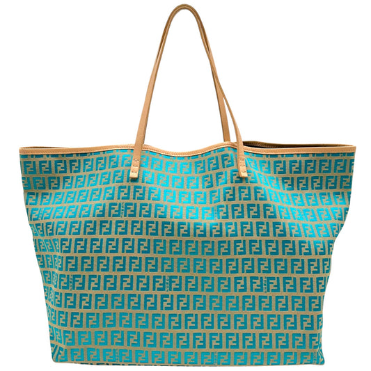 Fendi Tote Bag Tan Turquoise Zucchino Monogram Canvas