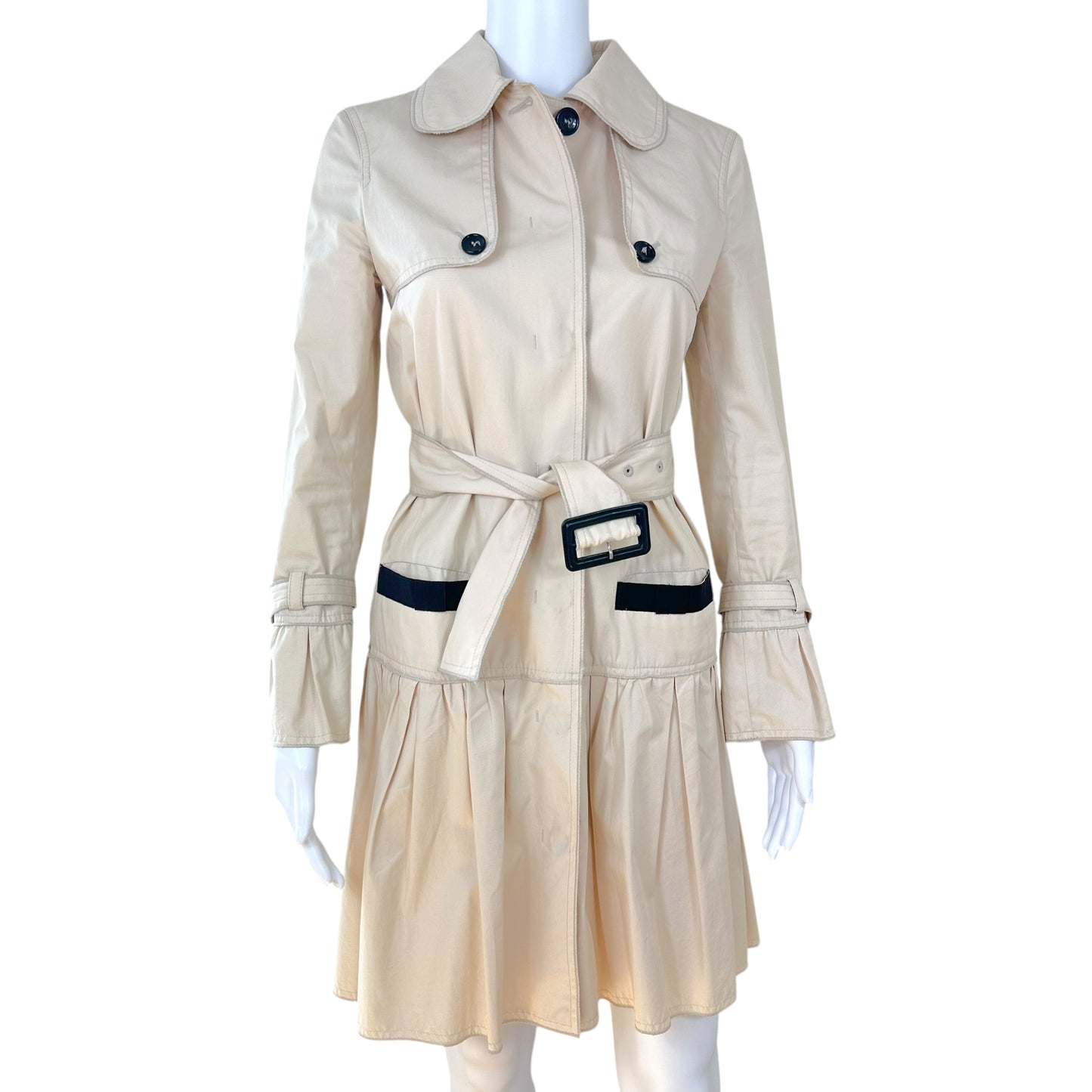 D&G Dolce & Gabbana Ivory Ruffle Trench Coat