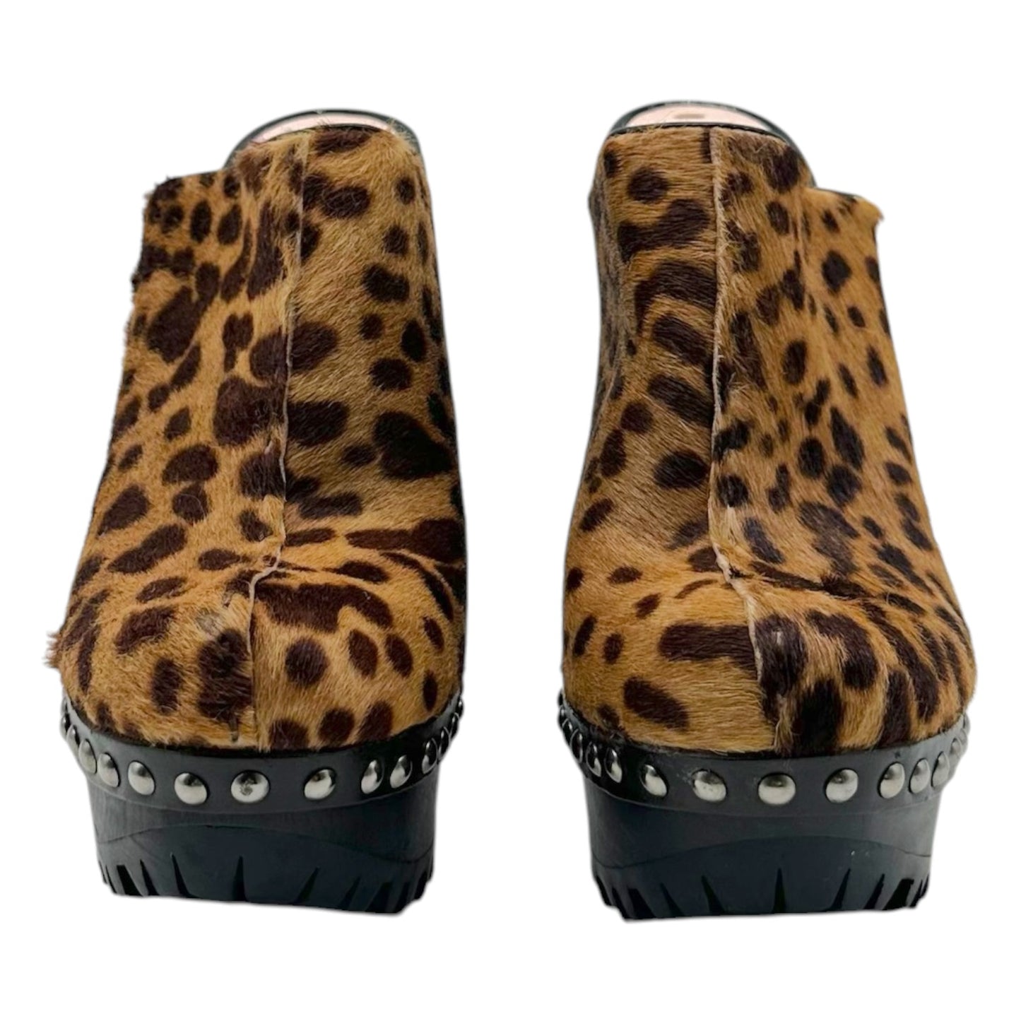 Miu Miu Leopard Print Ponyhair Platform Clog Heels