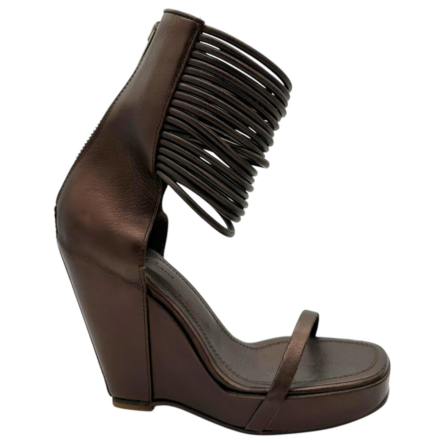 Rick Owens Bronze Leather Wedge Sandals NEW - Outfit Repeater
