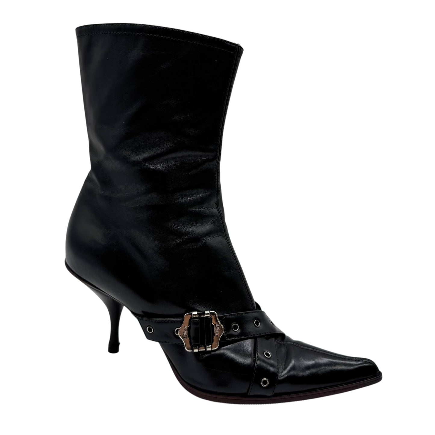 Christian Dior Black Leather Heeled Buckle Boots - Outfit Repeater
