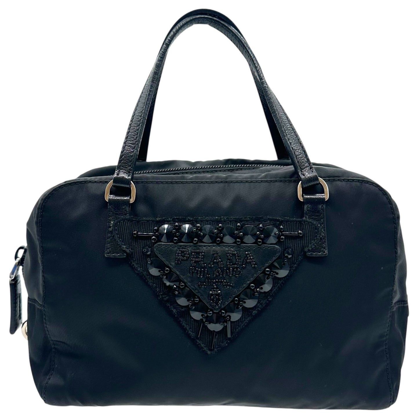Prada Black Nylon Beaded Logo Mini Bag