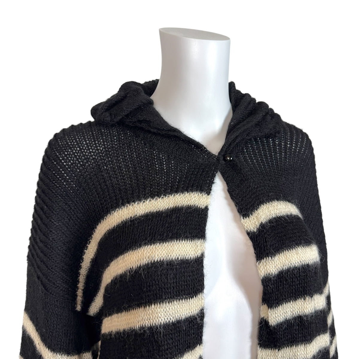 Jean Paul Gaultier Alpaca Knit Black & White Striped Wrap Cardigan