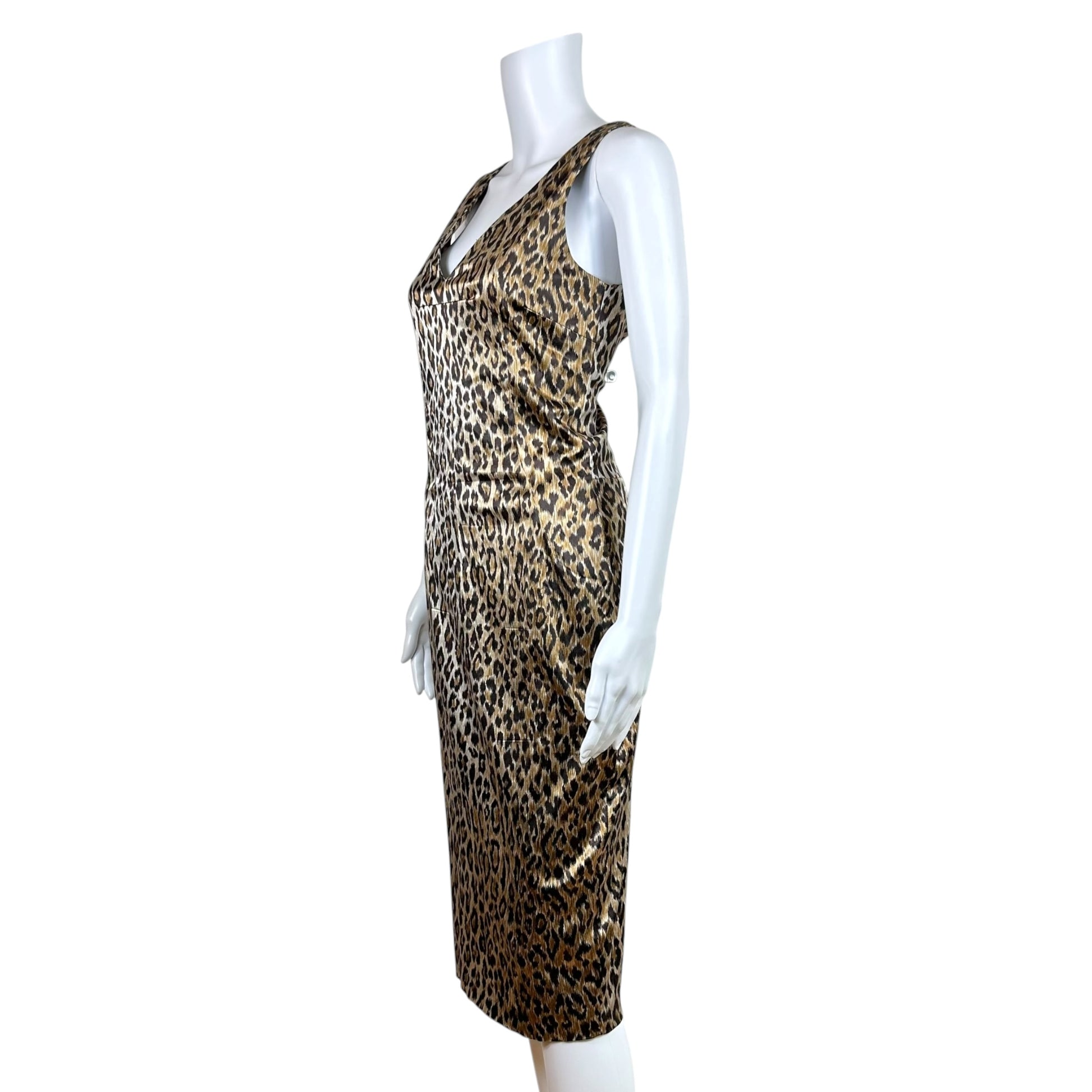 Dolce & Gabbana Leopard Print Satin Mid Dress XL