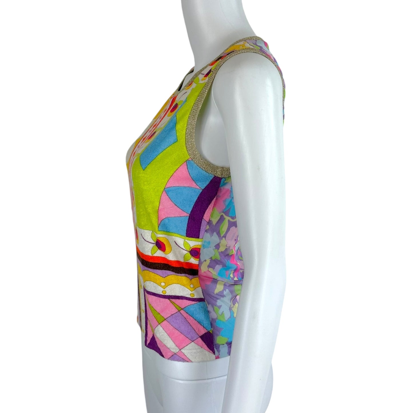 D&G Multicolor Printed Terry Floral Mesh Tank Top